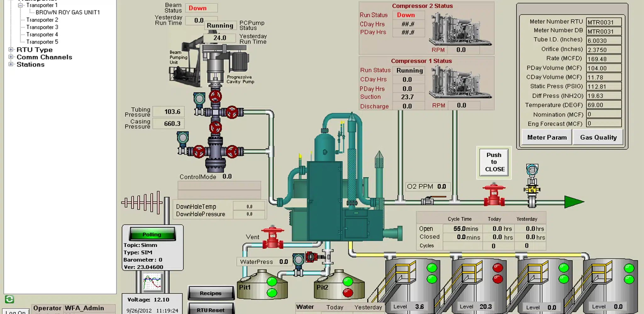 Industrial process control interface showing equipment and process conditions